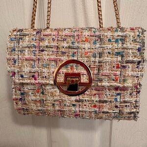 Chic Multicolor Tweed Women's Bag with Gold Chained Strap Unbranded